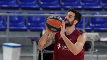 Ricky Rubio, durante su primer entrenamiento con el FC Barcelona, el 30 de enero de 2024.