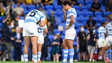 Gold Coast (Australia), 02/10/2021.- Pumas players react at the end of Round 6 of the Rugby Championship match between Argentina&#039;s Pumas and Australia&#039;s Wallabies at CBus Stadiumon on the Gold Coast, Queensland, Australia, 02 October 2021. EFE/E