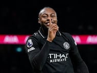 Semenyo celebra su gol al Tottenham.