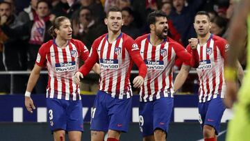 Filipe Luis, Lucas, Diego Costa y Vitolo celebran el tanto del delantero rojiblanco. 