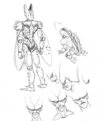 Dragon Ball boceto Cell transformaci車n sin usar Akira Toriyama