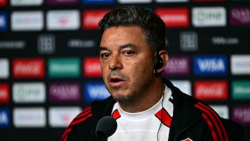 Argentina's River Plate coach Marcelo Gallardo speaks during a press conference at the Lumen Field stadium in Seattle on June 16, 2025, on the eve of the Club World Cup 2025 football match between River Plate and Japan's Urawa Red Diamonds. (Photo by Pablo PORCIUNCULA / AFP)