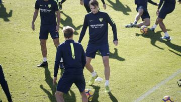 Ignasi Miquel, durante su primer entrenamiento con el Málaga.