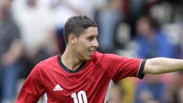 Abdelaziz Barrada, jugador del Getafe, celebra el 0-1 ante Honduras.