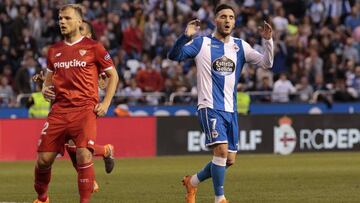 Geis y Lucas P&eacute;rez durante un partido de LaLiga entre el Sevilla y el Deportivo. 