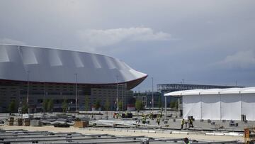 Comienza el montaje de la Champions Village en el Wanda Metropoliano de cara a la final del 1 de junio.