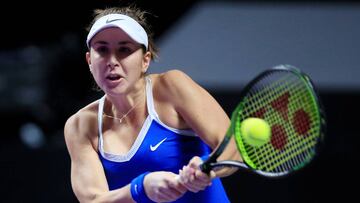 Tennis - WTA Tour Finals - Shenzhen Bay Sports Center - Shenzhen, Guangdong province, China - October 31, 2019  Switzerland&#039;s Belinda Bencic in action during her match against Netherlands&#039; Kiki Bertens  REUTERS/Aly Song