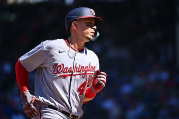 CHICAGO, IL - AUGUST 10: Joey Meneses #45 of the Washington Nationals rounds the bases after hitting a home run in the sixth inning against the Chicago Cubs at Wrigley Field on August 10, 2022 in Chicago, Illinois.   Jamie Sabau/Getty Images/AFP
== FOR NEWSPAPERS, INTERNET, TELCOS & TELEVISION USE ONLY ==