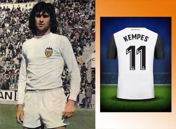 Se le identifica con el ‘10’, aunque durante muchos de sus 246 partidos con el Valencia lució también el ‘11’. Kempes fue el futbolista con el que el Valencia dio el salto a los cinco continentes. A fin de cuentas en Mestalla jugaba cada 15 días de local el mejor futbolista del mundo a finales de la década de 1970. Marcó 149 goles, siendo el tercer máximo goleador de la historia del club tras Mundo y Waldo.