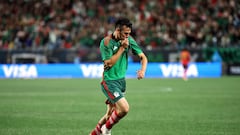 CHARLOTTE, NORTH CAROLINA - OCTOBER 14: Hirving Lozano #22 of M�xico reacts after scoring a goal during the second half of their match against Ghana at Bank of America Stadium on October 14, 2023 in Charlotte, North Carolina.   Jared C. Tilton/Getty Images/AFP (Photo by Jared C. Tilton / GETTY IMAGES NORTH AMERICA / Getty Images via AFP)