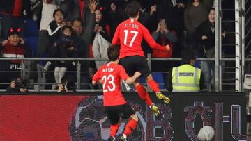 Corea del Sur en el partido ante Bolivia.