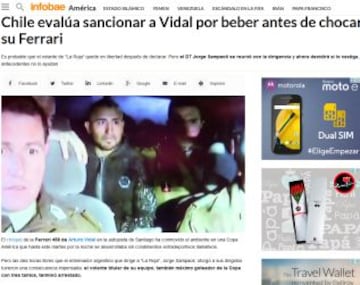 &quot;Chile eval&uacute;a sancionar a Vidal&quot;, dice el medio argentino.