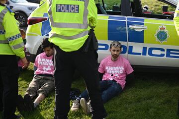 Un grupo de activistas han conseguido posponer el inicio de la carrera en el hipódromo de Aintree en Liverpool. Los manifestantes han sido desalojados por la policía.