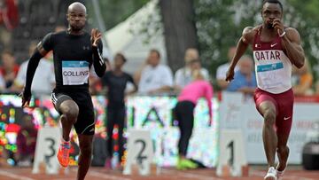 Kim Collins, a la izquierda de la imagen, capaz de correr los 100 metros en 9.93 a los 40 a&ntilde;os. 