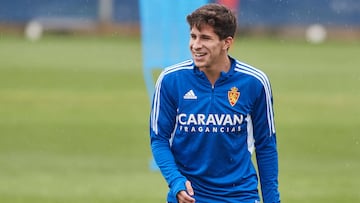 Giuliano Simeone, en un entrenamiento con el Real Zaragoza.