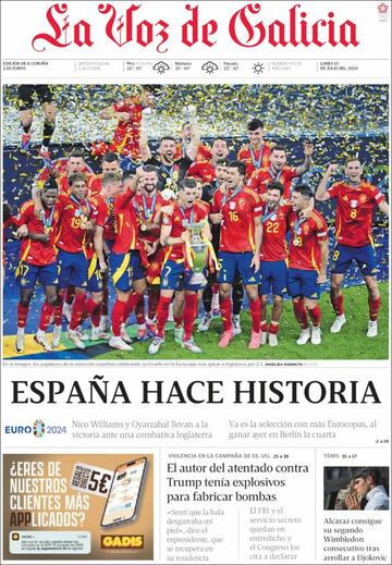 Invencibles, Reyes de Europa... Las portadas del triunfo de España en la Euro