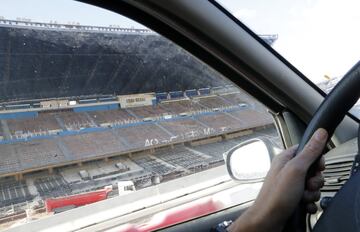 The half-demolished Vicente Calderón stadium pictured during the first week of November with the M-30 diverted past the main stand.