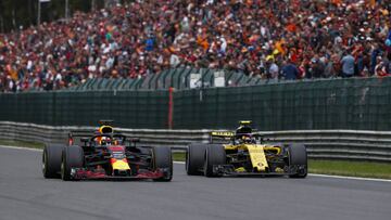 03 RICCIARDO Daniel (aus), Aston Martin Red Bull Tag Heuer RB14, 55 SAINZ Carlos (spa), Renault Sport F1 Team RS18, action during the 2018 Formula One World Championship, Belgium Grand Prix from August 23 to 26 in Spa -Francorchamps, Belgium - *** Local Caption *** .