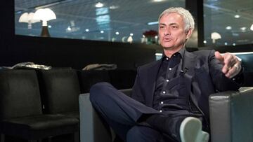 Former Manchester United&#039;s Portuguese coach Jose Mourinho speaks answers to journalists at the Baselworld watch and jewellery fair in Basel on March 22, 2019. (Photo by SEBASTIEN BOZON / AFP)