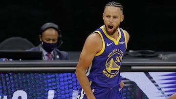 SACRAMENTO, CALIFORNIA - DECEMBER 15: Stephen Curry #30 of the Golden State Warriors reacts after making a three-point basket against the Sacramento Kings in the first quarter at Golden 1 Center on December 15, 2020 in Sacramento, California. NOTE TO USER