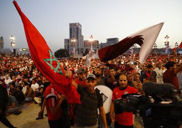 Qatari fans cheer after their national team won the final match against Japan during the 2019 AFC Asian Cup on February 1, 2019, in the Qatari capital Doha. (