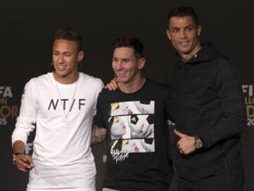 Rueda de prensa de los candidatos al mejor jugador de fútbol: Neymar, Messi y Cristiano Ronaldo.