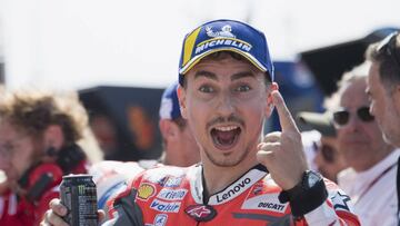 MISANO ADRIATICO, ITALY - SEPTEMBER 08:  Jorge Lorenzo of Spain and Ducati Team celebrates the MotoGP pole position at the end of the qualifying practice during the MotoGP of San Marino - Qualifying at Misano World Circuit on September 8, 2018 in Misano Adriatico, Italy.  (Photo by Mirco Lazzari gp/Getty Images)