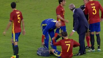 Morata sufrió un fuerte golpe y fue sustituido por precaución