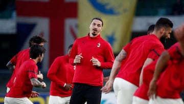 AC Milan's Zlatan Ibrahimovic during the warm up before the Serie A match against Hellas Verona.