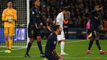 Carvajal, durante el encuentro ante el PSG en París.