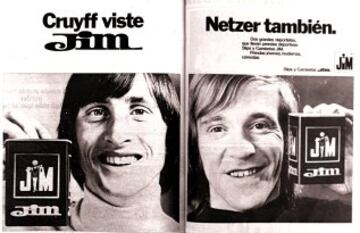 Barcelona y Real Madrid: rivalidad tambin en la publicidad. Cruyff y Netzer protagonizaron una campa?a de calzoncillos a su llegada a Espa?a.