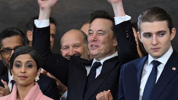 Tesla and SpaceX CEO Elon Musk cheers as US President Donald Trump speaks after being sworn in as the 47th President in the US Capitol Rotunda in Washington, DC, on January 20, 2025. SAUL LOEB/Pool via REUTERS
