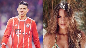 Imágenes del futbolista colombiano James Rodríguez durante un partido con el Bayern Múnich y de la modelo venezolana Shannon de Lima posando en bikini.