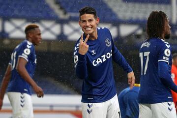 James Rodríguez celebrando su segundo tanto contra el Brighton el pasado mes de octubre.