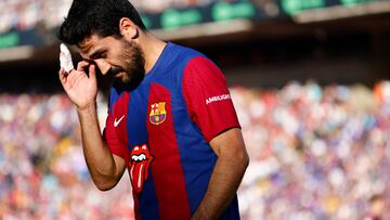 BARCELONA, 28/10/2023.- El centrocampista alem¨¢n del FC Barcelona Ilkay G¨¹ndogan durante el partido de LaLiga que enfrenta al FC Barcelona y al Real Madrid este s¨¢bado en el Estadio Ol¨ªmpico Llu¨ªs Companys de Barcelona. EFE/ Quique Garcia