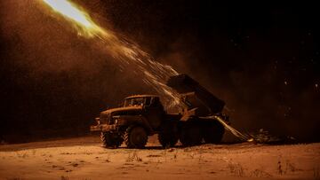 Servicemen of the 24th Mechanized Brigade, named after King Danylo, of the Ukrainian Armed Forces fire a BM-21 Grad multiple-launch rocket system toward Russian troops, on a front line, amid Russia's attack on Ukraine, near the town of Chasiv Yar in Donetsk region, Ukraine February 23, 2025. Oleg Petrasiuk/Press Service of the 24th King Danylo Separate Mechanized Brigade of the Ukrainian Armed Forces/Handout via REUTERS ATTENTION EDITORS - THIS IMAGE HAS BEEN SUPPLIED BY A THIRD PARTY. TPX IMAGES OF THE DAY
