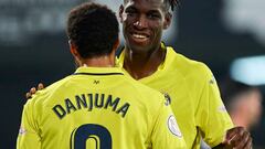 CARTAGENA, SPAIN - JANUARY 03: Arnaut Danjuma of Villarreal CF celebrates with Nicolas Jackson after scoring his team's second goal during the Copa del Rey Round of 32 match between FC Cartagena and Villarreal CF at Estadio Cartagonova on January 03, 2023 in Cartagena, Spain. (Photo by Silvestre Szpylma/Quality Sport Images/Getty Images)