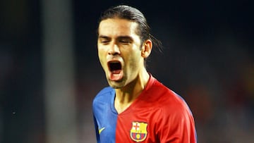 Rafa Márquez festeja un gol con el Barcelona en Champions League.