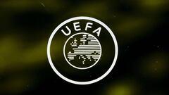 Nyon (Switzerland).- (FILE) - A UEFA logo is pictured through a window prior to the UEFA Europa League 2019/20 Round of 16 draw, at the UEFA Headquarters in Nyon, Switzerland, 28 February 2020 (re-issued on 01 April 2020). The UEFA has postponed on 01 Apr