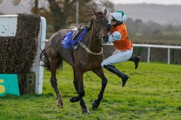 El jockey Peter Summers se creía ganador cuando, tras superar la última valla en el premio The Invest Southwest Novices, en el hipódromo de Taunton (Inglaterra), su caballo, Folly Gate, se trastabilló dando con los huesos del jockey en el suelo. Iban primeros y sólo faltaban unos metros para la meta, pero... ¡Carreras son carreras!