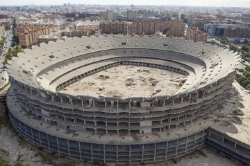 En este estado se encuentra actualmente el Nuevo Mestalla. El club valencianista iniciará trámites burocráticos para reanudar las obras, paralizadas desde 2009.