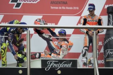 Márquez, Rossi y Pedrosa.