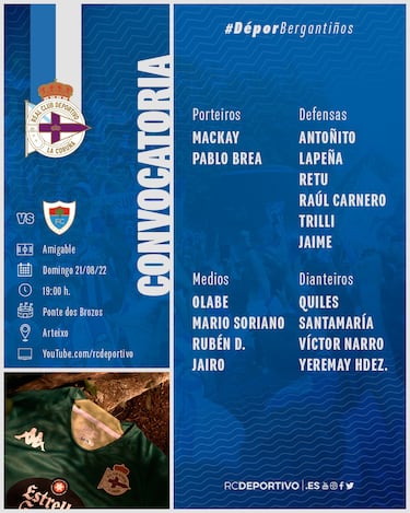 Olabe vuelve para el Deportivo - Bergantiños en una lista corta