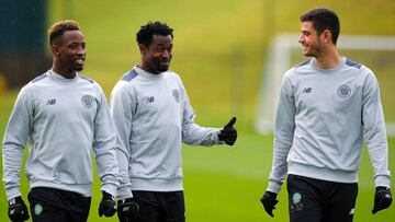 Dembel&eacute;, en el entrenamiento de ayer del Celtic en Lennoxtown.