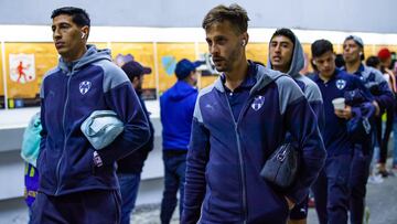 Esteban Andrada and Sergio canales of Monterrey during the 5th round match between America vs Monterrey as part of the Torneo Clausura 2024 Liga BBVA MX at Azteca Stadium on February 03, 2024 in Mexico City, Mexico.