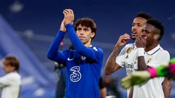 MADRID, SPAIN - APRIL 12: Joao Felix of Chelsea FC shows appreciation to the fans during the UEFA Champions League quarterfinal first leg match between Real Madrid and Chelsea FC at Estadio Santiago Bernabeu on April 12, 2023 in Madrid, Spain (Photo by MB Media/Getty Images)