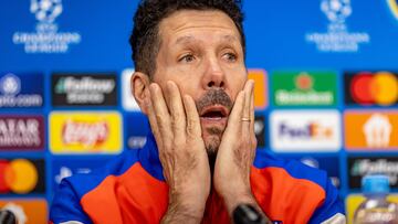 Prague (Czech Republic), 25/11/2024.- Atletico's head coach Diego Simeone attends a press conference in Prague, Czech Republic, 25 November 2024. Atletico Madrid will face Sparta Prague in their UEFA Champions League soccer match on 26 November. (Liga de Campeones, República Checa, Praga) EFE/EPA/MARTIN DIVISEK