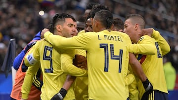 Los jugadores de la Selecci&oacute;n Colombia celebrando uno de los goles ante Francia en amistoso FIFA