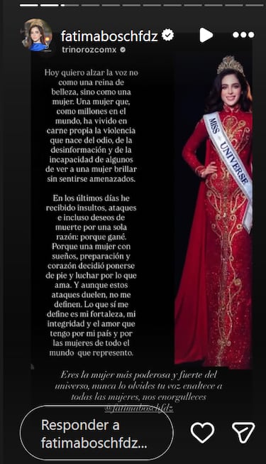 “Muchas personas pueden ser lastimadas por esto”: Fátima Bosch denuncia estos duros ataques después de ganar Miss Universo 2025