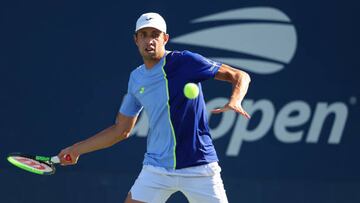 NEW YORK, NEW YORK - AUGUST 31: Daniel Elahi Galan of Colombia plays a forehand against Jordan Thompson of Australia in their Men's Singles Second Round match on Day Three of the 2022 US Open at USTA Billie Jean King National Tennis Center on August 31, 2022 in the Flushing neighborhood of the Queens borough of New York City. (Photo by Mike Stobe/Getty Images)